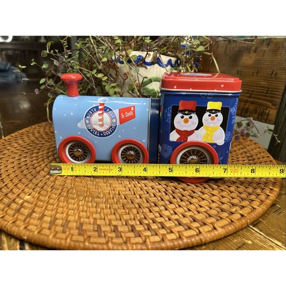 Blue Tin Train Engine With Snowmen, Container , NWOT, Holiday , Christmas - Picture 6 of 7